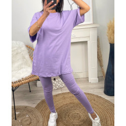ENSEMBLE COTON T-SHIRT OVERSIZE + LEGGING ASSORTI PE878 BLEU ROYAL