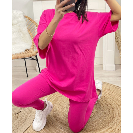 ENSEMBLE COTON T-SHIRT OVERSIZE + LEGGING ASSORTI PE878 BLEU ROYAL