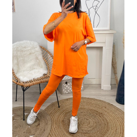 ENSEMBLE COTON T-SHIRT OVERSIZE + LEGGING ASSORTI PE878 BLEU ROYAL