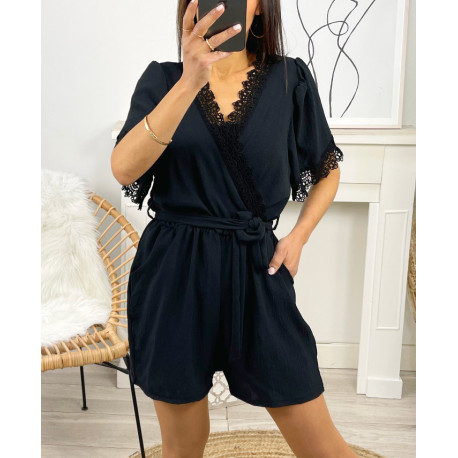 COMBINAISON SHORT 2 POCHES DENTELLE PE1044 NOIR