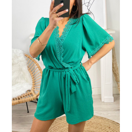 COMBINAISON SHORT 2 POCHES DENTELLE PE1044 VERT EMERAUDE