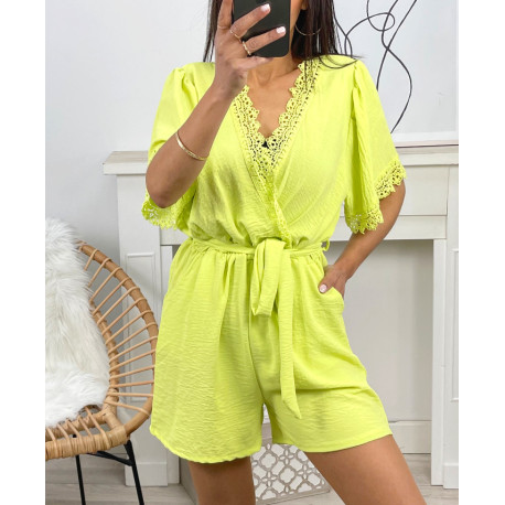 COMBINAISON SHORT 2 POCHES DENTELLE PE1044 JAUNE