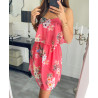 magnifique robe fleurie à bretelles PE1127 CORAIL