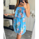 magnifique robe fleurie à bretelles PE1127 BLEU CIEL