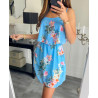 magnifique robe fleurie à bretelles PE1127 BLEU CIEL