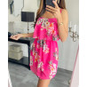 magnifique robe fleurie à bretelles PE1127 FUSHIA