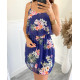 magnifique robe fleurie à bretelles PE1127 BLEU CIEL