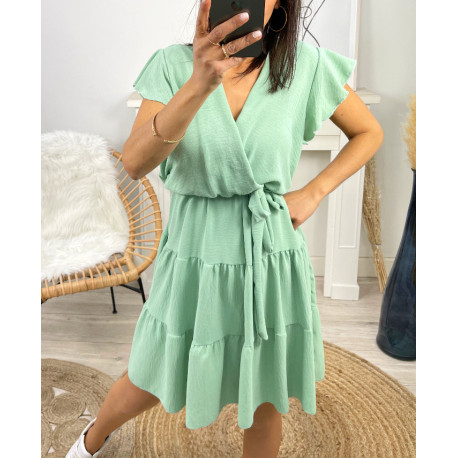 ROBE A VOLANTS PE174 VERT PASTEL