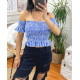 TOP ELASTIQUE A CARREAUX 6674 BLEU FONCE