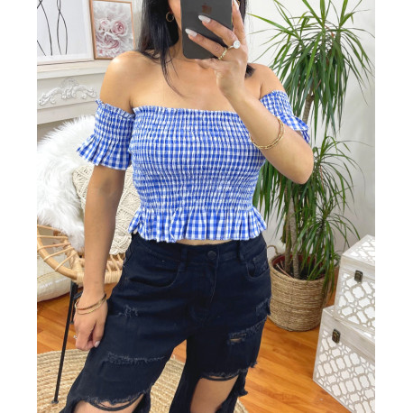 TOP ELASTIQUE A CARREAUX 6674 BLEU FONCE