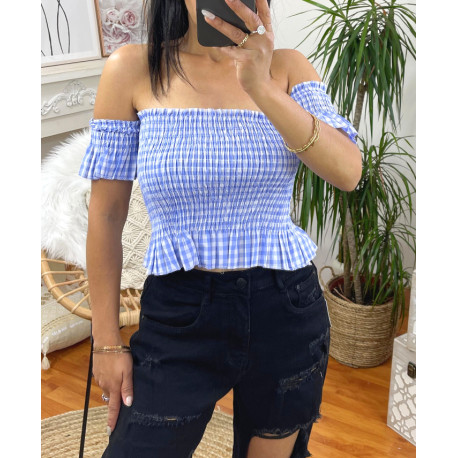 TOP ELASTIQUE A CARREAUX 6674 BLEU CLAIR