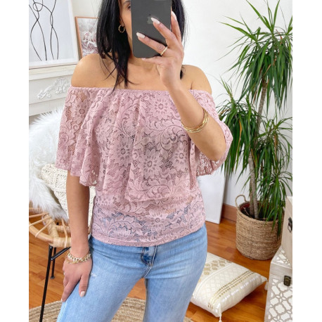 TOP DENTELLE EPAULES DENUDEES ROSE 1770