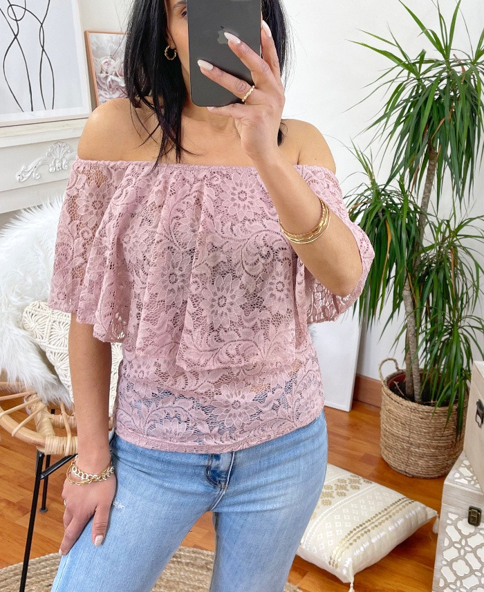 TOP DENTELLE EPAULES DENUDEES ROSE 1770