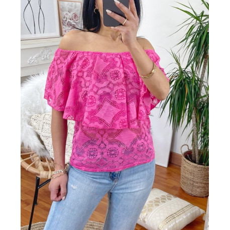 TOP DENTELLE EPAULES DENUDEES FUSHIA 1770