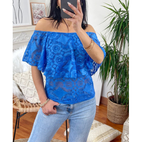 TOP DENTELLE EPAULES DENUDEES BLU ROYAL 1770