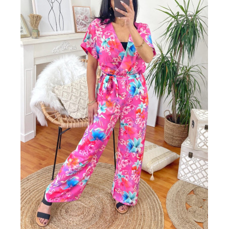COMBINAISON PANTALON FLUIDE IMPRIMEE 4046P FUSHIA