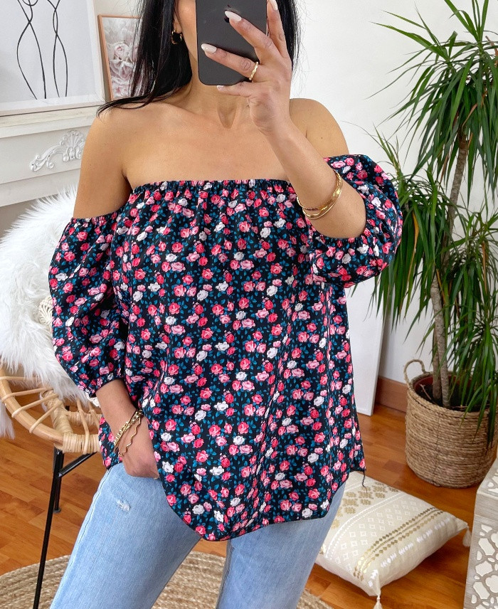 TOP IMPRIME EPAULES DENUDEES 1815 NOIR