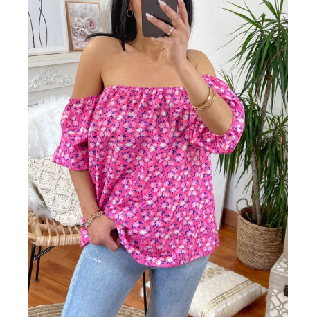 TOP IMPRIME EPAULES DENUDEES 1815 FUSHIA