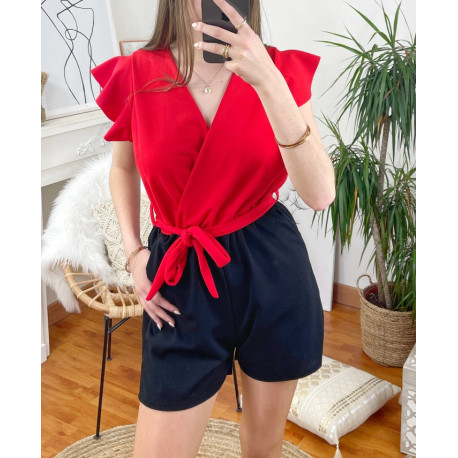 COMBINAISON SHORT BI-COLORE 7883 ROUGE