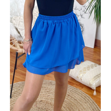 JUPE COURTE UNIE SUPERPOSITION 1162 BLEU ROYAL