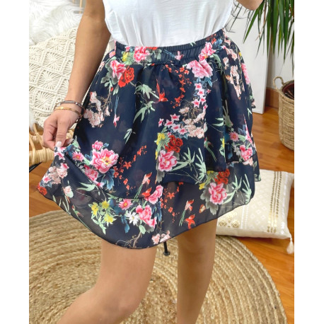 JUPE COURTE A FLEURS SUPERPOSEE 9739I1 NOIR