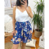 JUPE COURTE A FLEURS SUPERPOSEE 9739I2 BLEU MARINE