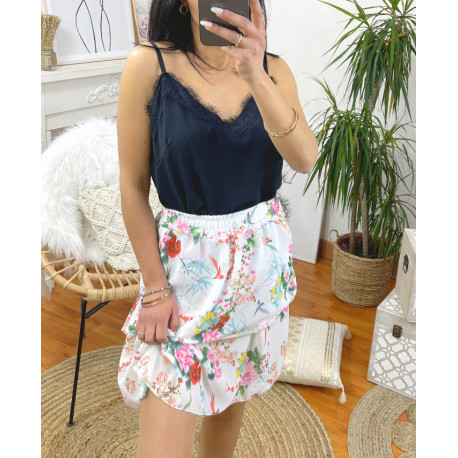 JUPE COURTE A FLEURS SUPERPOSEE 9739I1 NOIR