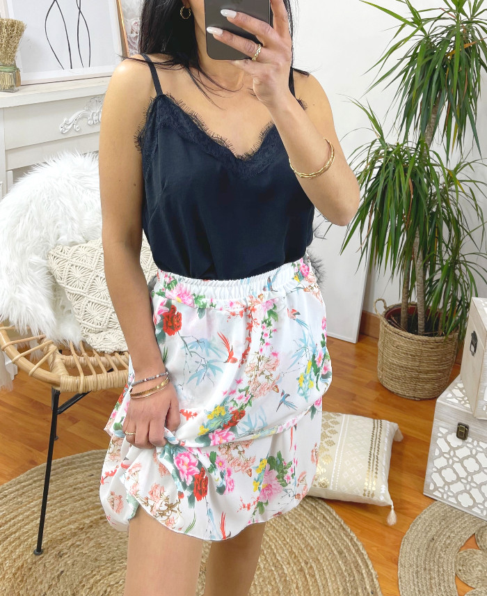 JUPE COURTE A FLEURS SUPERPOSEE 9739I1 NOIR