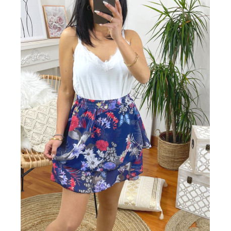 JUPE COURTE A FLEURS SUPERPOSEE 9739I1 NOIR