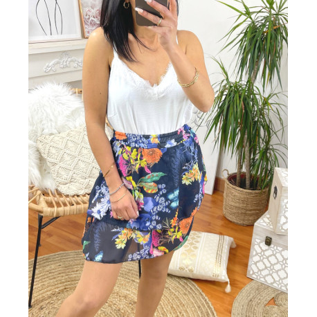 JUPE COURTE A FLEURS SUPERPOSEE 9739I1 NOIR
