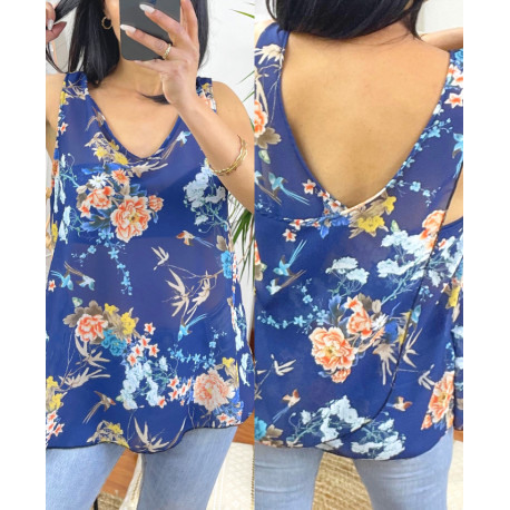TOP SANS DOUBLURE DOS CROISE 9742 BLEU MARINE