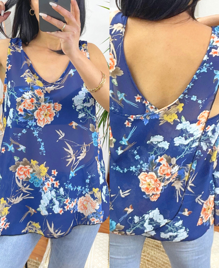 TOP SANS DOUBLURE DOS CROISE 9742 BLEU MARINE