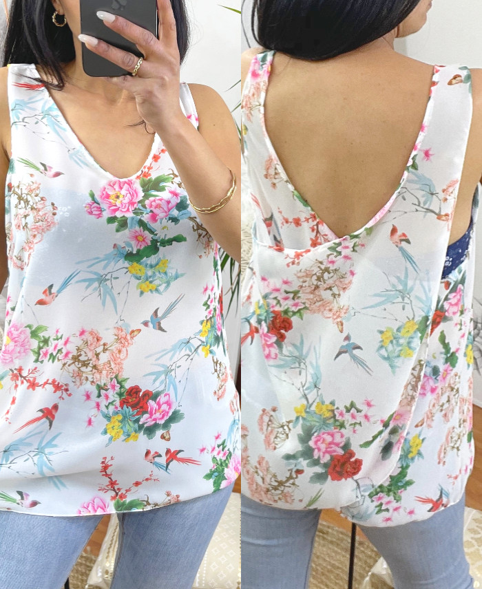 TOP SANS DOUBLURE DOS CROISE 9742 BLANC